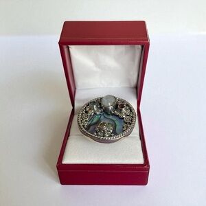 Abalone Shell Sterling Silver Ring Moonstone and Multi Gemstone 2.75 ctw signed